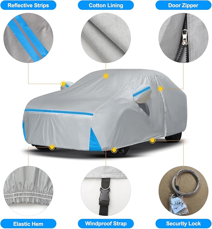 Car Cover for 2001-2025 Lexus ES ES300 ES330 ES350 ES300h, Waterproof Custom-fit All Weather Sun Rain UV Dust Snow Protection Outdoor ES350 Car Cover with Door Zipper and Cotton Lining-Grey