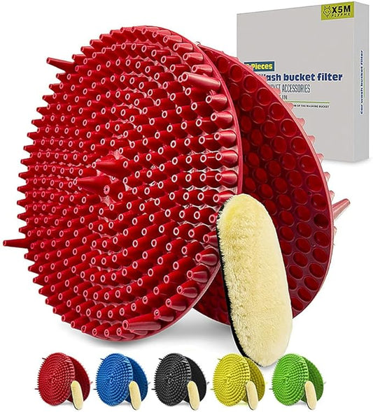 10.4" Heavy Duty Grit Trap (2-Pack) & Wash Mitt Kit - Premium Car Wash Bucket Filter Insert, Dirt Separator, Fits 3.5-5 Gallon (Red Kit)