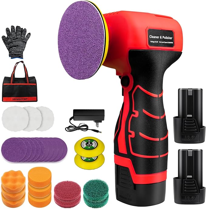 Cordless Sander, 3" Palm Sander with 2Pcs 16.8V 3.0Ah Batteries, 3500RPM Mini Polisher, 30 Accessories Sanders Tool for Sanding/Polishing/Waxing/Cleaning