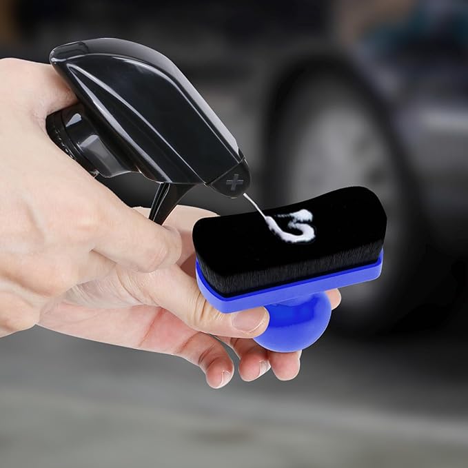 Large Car Tire Shine Applicator,Vegan Tire Shine Applicator with Curved Brush Head- Automotive Tire Dressing Applicator Brush with Storage Stand for Tire Detailing, 3.6 Inch Length (Blue)