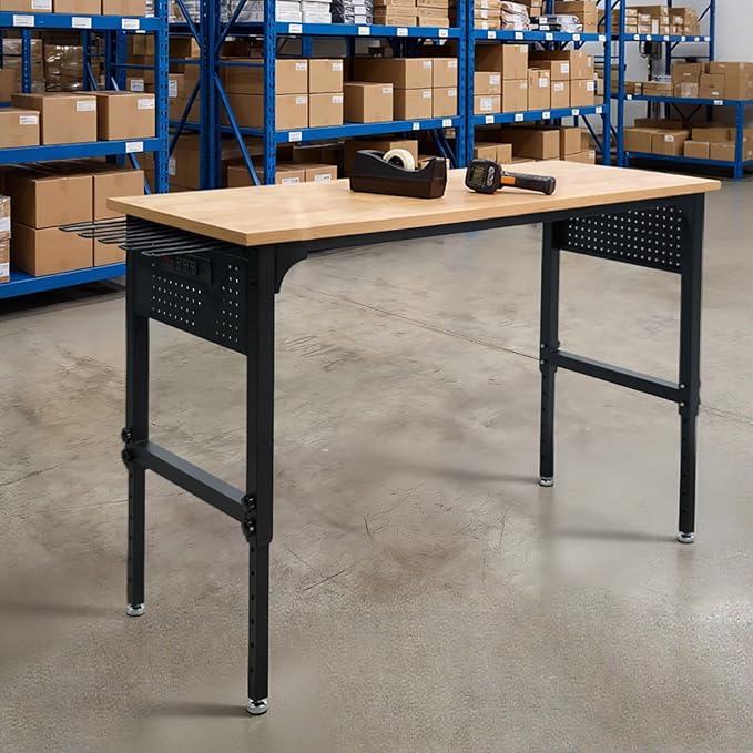 60" Heavy-Duty Garage Workbench, 2300LBS Capacity Work Table with Power Strip, Work Bench for Garage, Workshop, Office, Warehouse & Home