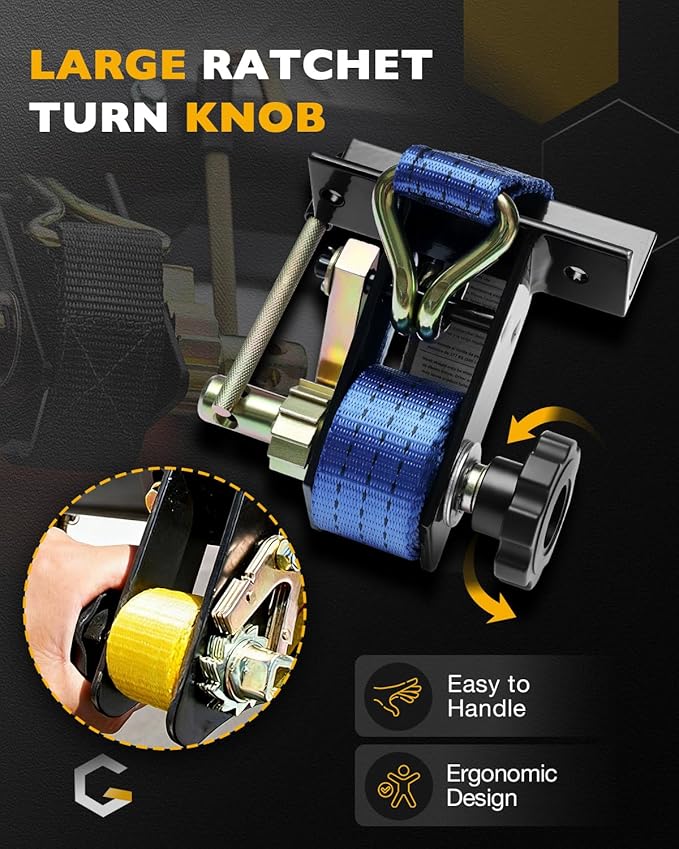 Lumber Rack Ratchet Straps, W/J-Hook (2PCS), 1.4" Black Square Tube Mount, 1.5" Wide x 7.5' Long, Blue Ladder Rack Ratchet Straps, 500 lbs Load Heavy Duty, Truck Rack Straps, Pipe/Roof Rack Strap