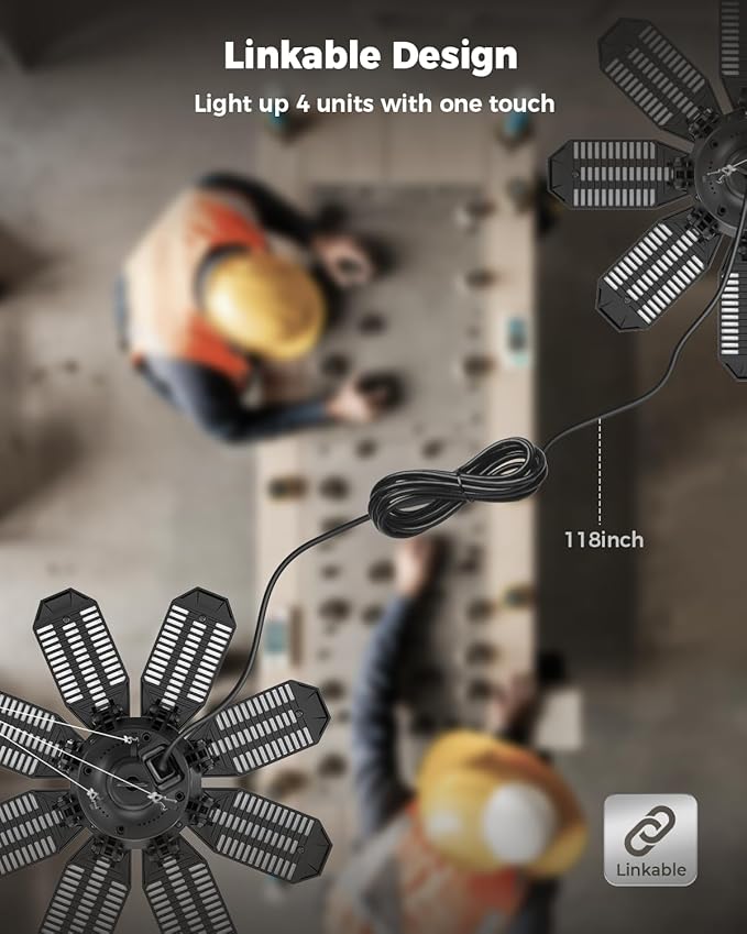 Garage Light Plug in (Built-in Outlet), 25000LM Linkable LED Shop Light w/ 9.84ft Power Cord and Switch, 6500K Hanging Work Light for Garage, Workshop, Utility Room (1 Pack)