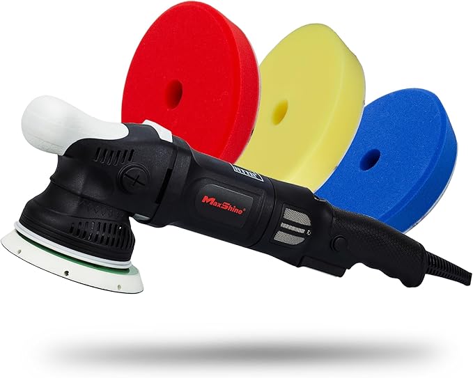 Maxshine M15 Pro Dual Action Polisher & Foam Pads Kit – 15mm Long Throw, 1000W Power, 5″ Backing Plate, Variable Speed 2,500–5,000 OPM – Professional Car & Marine Paint Correction