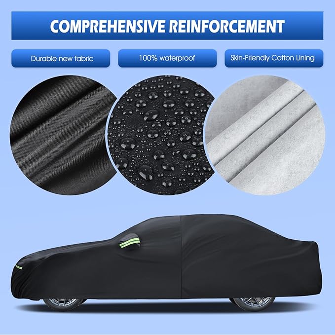 Migaven Car Cover Custom Fit for Toyota Corolla 2000-2025, Honda Civic 1991-2025, Waterproof Full Exterior Cover Rain Sun Protection with Door Zipper