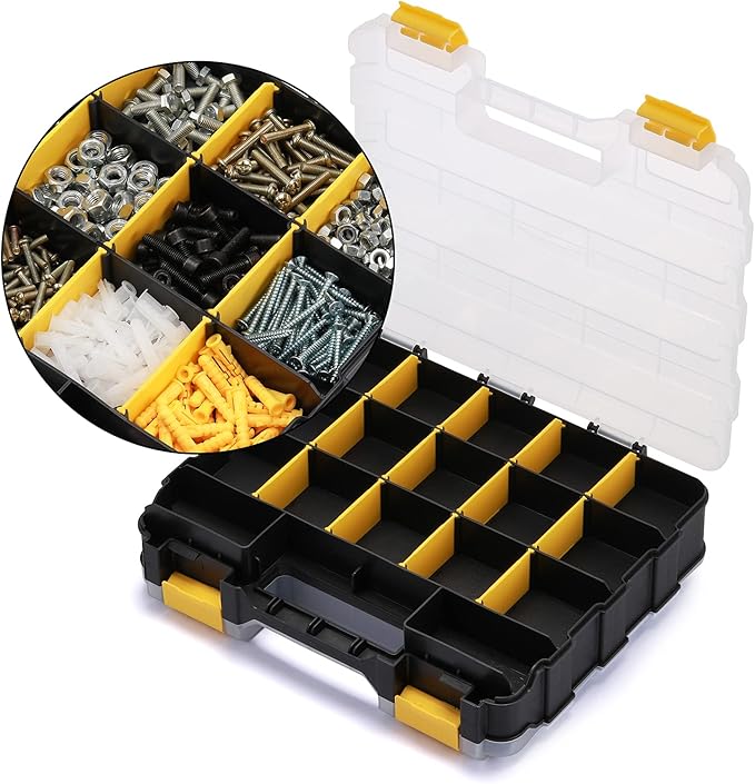 AIRTOON 2PCS Double Side Tool Organizer with Impact Resistant Polymer, Hardware Box Storage, Excellent for Screws,Nuts,Small Parts, 34-Compartment
