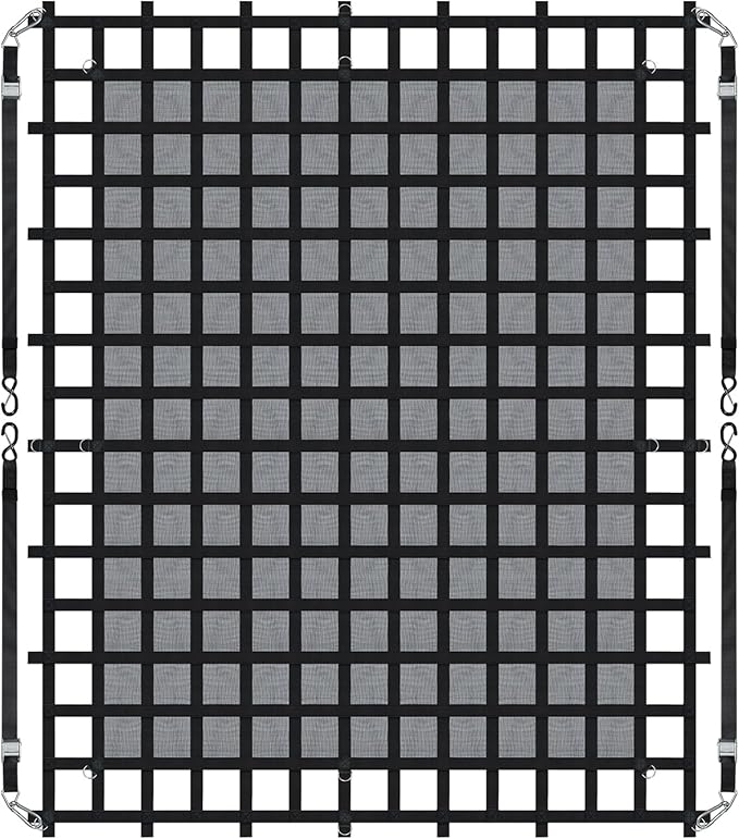 VEVOR Cargo Net with Mesh, 120 in x 105 in, Heavy Duty Truck Cargo Net-(WLL) 1,500lbs, 4 Adjustable Straps with Carabiners & S-Hooks, Truck Bed Cover for Trailer, Pickup, Boat, Jeep, SUV 8.75’x10’
