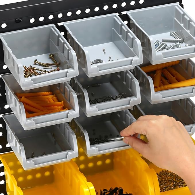 30-Bin Wall Mounted Storage Bins Kit, Tool Organizer Rack, Garage Hardware Organizer, Parts Storage Bins, DIY Combination(Grey & Orange & Yellow Type)
