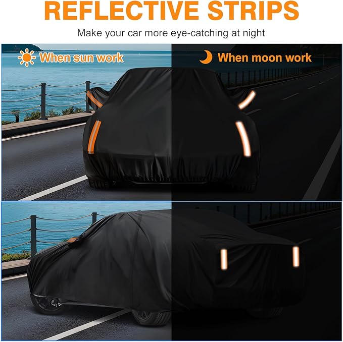 NEVERLAND Sedan Car Cover Waterproof Heavy Duty All Weather Protection Snow Anti-UV Windproof Outdoor Full Car Cover Fit for Automobiles BMW/Mercedes-Benz/Honda（for Car Size:196''L x 72''W x 59''H）
