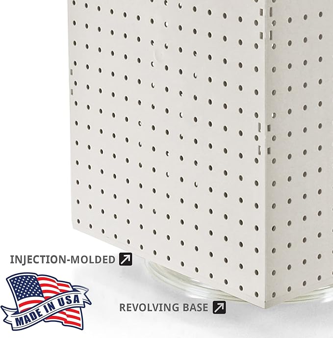 Azar Displays 701414-WHT-4W32 Rotating Countertop Display Kit with Peg Hooks Included, 14 Inches Wide x 14 Inches Deep x 20 Inches High, Pegboard Spinner Organizer, White