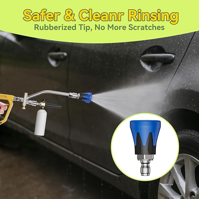 Foam Cannon Dual Connector Accessory, Pressure Washer Double Tip Attachment for Car Wash, 6 Pressure Washer Nozzle Tips, 1/4" Quick Connect, 5000PSI