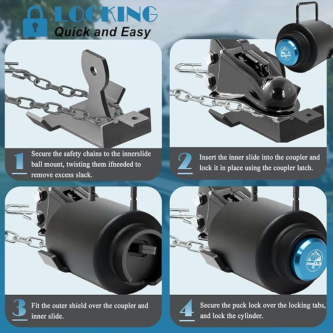 Trailer Lock, Heavy Duty Trailer Ball Lock Fits 2 5/16-Inch Couplers, Anti-Theft, Anti-Smashing, Secures Safety Chains, Solid Steel Towing Hitch Accessories for RV, Cargo, Boat (with Handle)