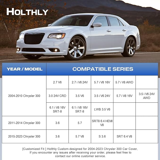 10 Layers Car Cover Custom Fit for Chrysler 300 (2004-2023), Waterproof All Weather for Automobiles, Outdoor Full Cover Sun Dust Rain Protection with Cotton. Black