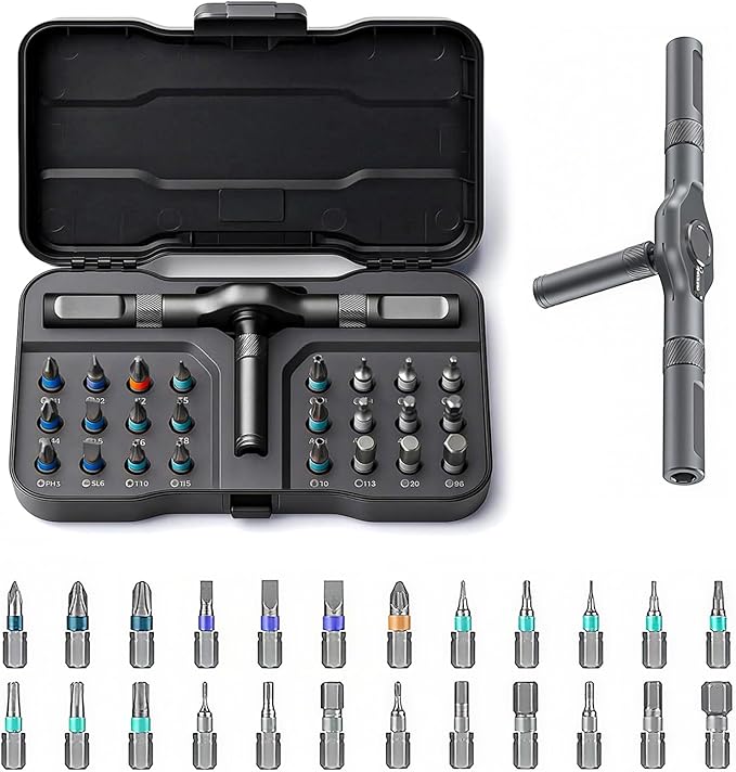 24 in 1 Magnetic Ratchet Screwdriver Set, Multi Bit DIY Magnetic Screwdriver Set with Detachable Ratchet Handle, Portable Precision Repair Tool Kit for Furniture, Electronics, Bicycle