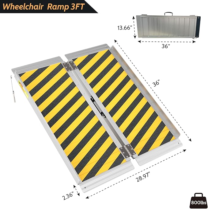 Ramps for Wheelchair for Home, Portable Ramps with a Non-Slip Surface, 3FT Threshold Ramp for Steps, Doorways, Curbs, Lightweight and Foldable, 36" L x 31.3" W, 600 lbs Capacity