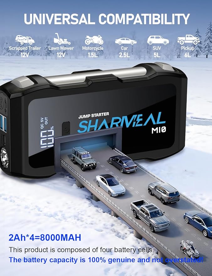 Jump Starter 5500A, 12V Car Battery Jump Starter with USB Quick Charge (Up to 10.0L Gas or 9.0L Diesel Engine), Battery Booster with 3 Modes Flashlight and Jumper Cable