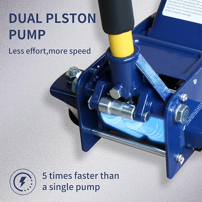 A A IN 3 Ton Heavy-Duty Floor Jack, Steel Hydraulic Jack with Double Pumps for Quick Lifting, Rotating Rear Casters, Blue