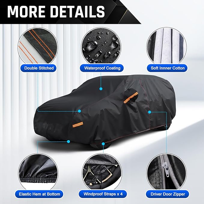 Car Cover Custom Fit for Toyota RAV4, Hyundai Santa Fe, Ford Edge, 6 Layer Heavy Duty Car Cover with Cotton Liner