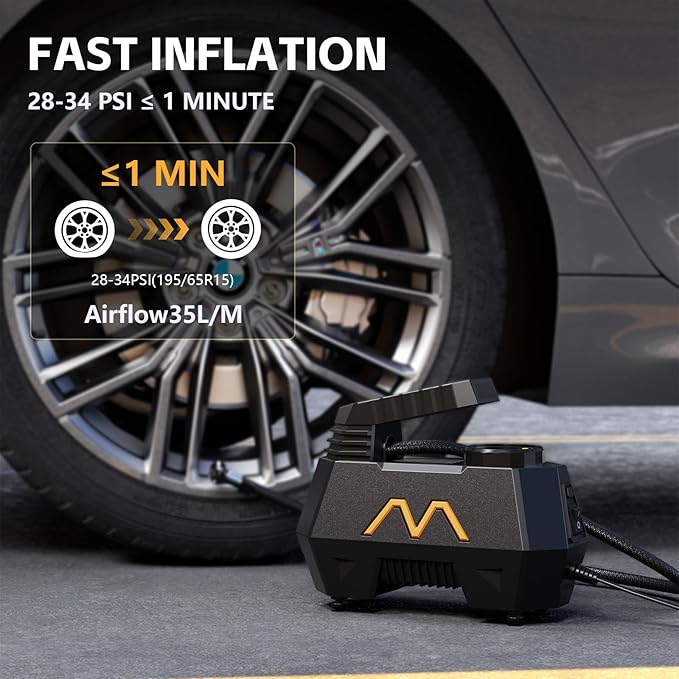 Tire Inflator Portable Air Compressor, Air Pump for Car Tires, 12V DC-Powered Auto Pump with Digital Pressure Gauge, Emergency LED Light - Car Accessories for Car, Motorcycles, Bicycle, Ball, Balloons