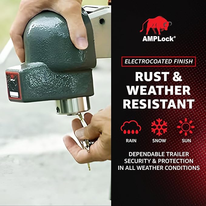 AMPLock - U-BRA2 Heavy Duty Trailer Coupler Lock - 2" Anti-Theft Trailer Hitch Lock for RVs, Boats & Cargo Trailers - Ball Coupler Lock with Round Edges, Patented 2-Part Push-to-Lock System