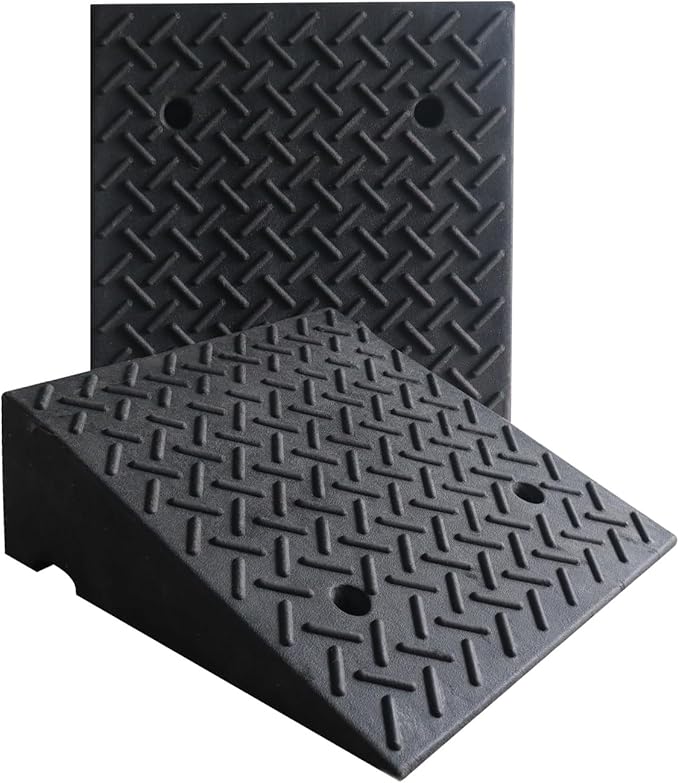 Rubber Curb Ramps for Driveway Sidewalks Shed Entry, 6.7 Inch Rise Height 2 Pack 19.68" L x 19.68" Threshold Ramp for Cars, Motorcycles, Lawn Mowers, 7000lbs Load Capacity