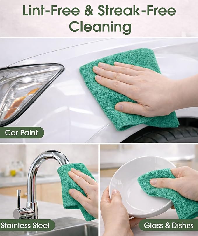 Microfiber Cleaning Cloth Roll–100 Pack, Tear Away Microfiber Towels, Reusable, Washable, Scratch-Free, Kitchen Towels for Car, Home, Kitchen, Glass, Dishes (Malachite Green)