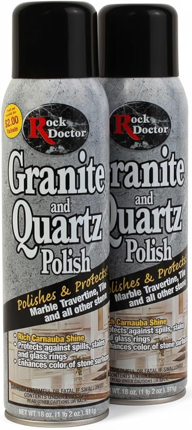 Rock Doctor Granite Polish Spray and Surface,18oz.Can Polish Tile, Marble, Kitchen Countertop, and Natural Stone Surfaces, Streak-Free Shine Pack of 2