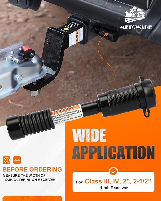 METOWARE Trailer Hitch Lock, Locking Hitch Pin-Fits 2" & 2.5" Receiver with 5/8" Dia 3-1/2" Long Pin,Receiver Lock for Class III IV Hitches, Anti-Theft Trailer Hitch Pin with Anti-Rattle O-Rings,Black