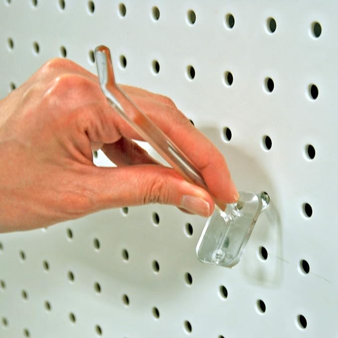 Azar Displays 800004-C Pack of 50 Clear Pegboard Hooks (Also Available in Black & White) - 4” Pegboard Hook Set (2” & 6” Pegboard J Hooks Also Available) - Polycarbonate Plastic Hooks for Retail