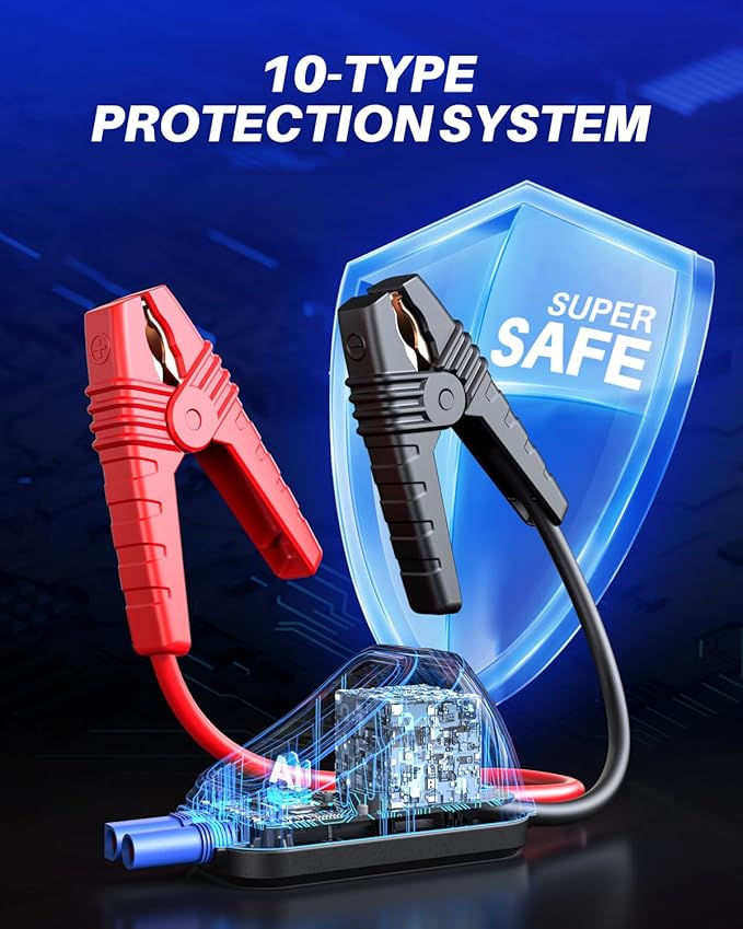 AUTOONE 6000A Car Battery Jump Starter Up to All Gas & 12L Diesel Engine, Car Battery Jumper Starter Portable 12V Jump Box with USB Output, Storage Case, LED Flashlight