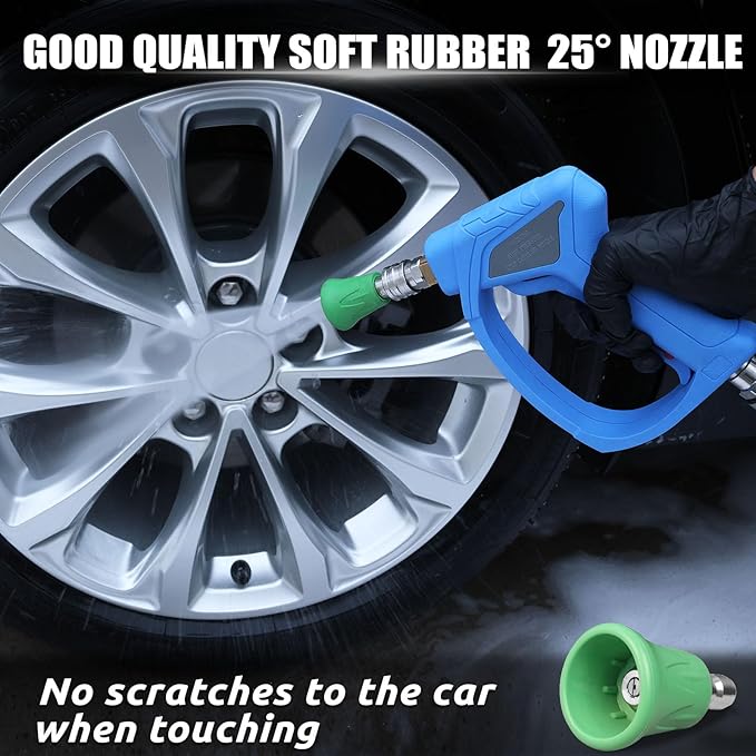 TUTULUCK® Pressure Washer Short Gun with 3/8" Swivel, Power Washer Stubby Trigger Handle with 25° Soft Rubber Nozzle, M22-14mm to 3/8" Quick Connector, M22-15mm Female for Car Wash