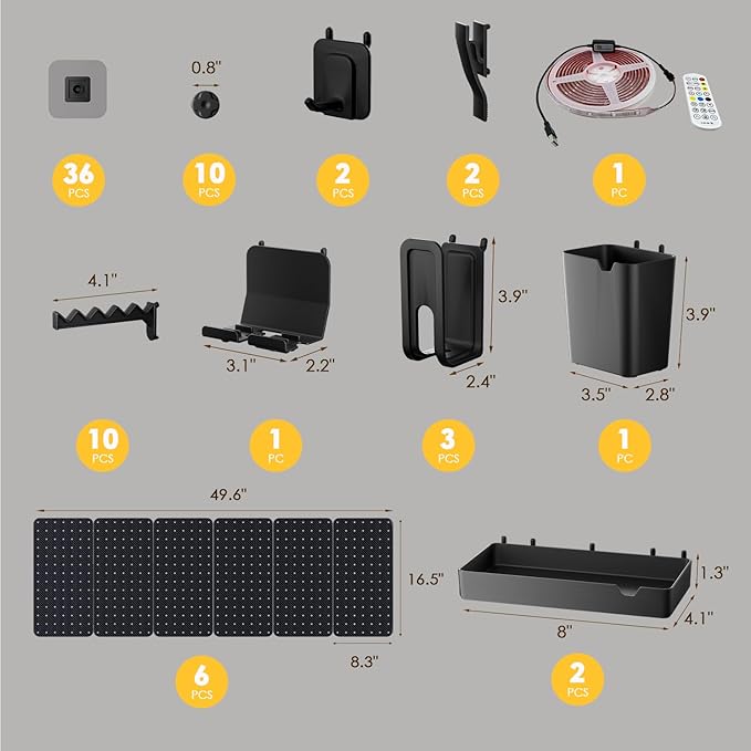 Pegboard Combination Kit - Pegboards and Accessories Modular Hanging for Gaming Wall Organizer, Crafts Organization, Ornaments Display, Peg Board (6)