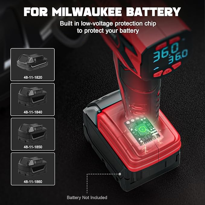 Tire Inflator Air Compressor Compatible with Milwaukee 18V Battery, LIVOWALNY 160 PSI Cordless Portable Electric Air Pump 2026 Bigger LCD Digital Pressure Gauge for Car, Bike, Sport Ball (No Battery)