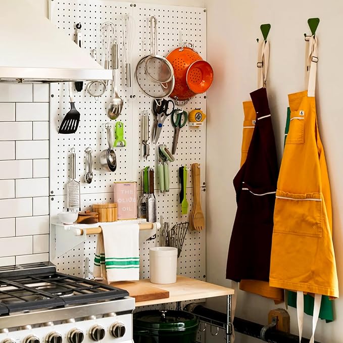2 Pcs Pegboard, Metal Pegboard Wall Panels - Pegboard Wall Organizer System - Peg Boards for Walls, Small Peg Board Tool Storage, White Pegboard for Garage, Craft Room, Workbench, Kitchen, Office
