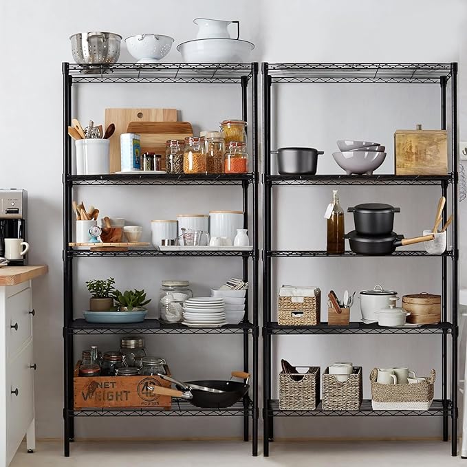 Simple Deluxe 5-Tier Storage Shelves, 21" W x 12" D x 54" H Adjustable Heavy Duty Wire Metal Shelving Unit, Black