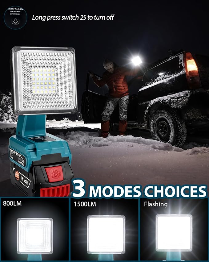 Adisipsoarin Cordless LED Work Light for Bosch 18v Battery, 25W LED Floodlight with USB-A&USB-C 2.1A Fast Charging Ports for Jobsite, Car Repairing, Camping, Emergency