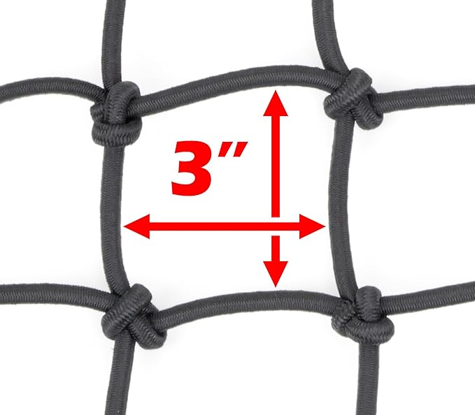 PowerTye 15in x 30in Extreme Duty Cargo Net with 5mm Premium Elastic - 3in x 3in Mesh and Rubber-Tipped Super Strong Metal Hooks - Black