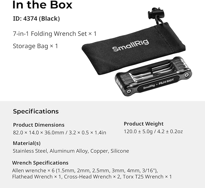 SmallRig x FILM RIOT 7-in-1 Folding Tool Set with Screwdrivers and Hex Key Wrenches, Multiple Angle Positioning, Portable and Compact Design (Black) - 4374