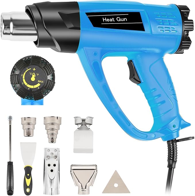 【1800W・140℉~1112℉】Heat Gun (60℃-600℃) Fast Heating Heavy Duty Hot Air Gun Kit Variable Temp Control Overheat Protection with 5 Nozzle for Crafts, Shrink Tubing, Stripping Paint, Resin, Soldering