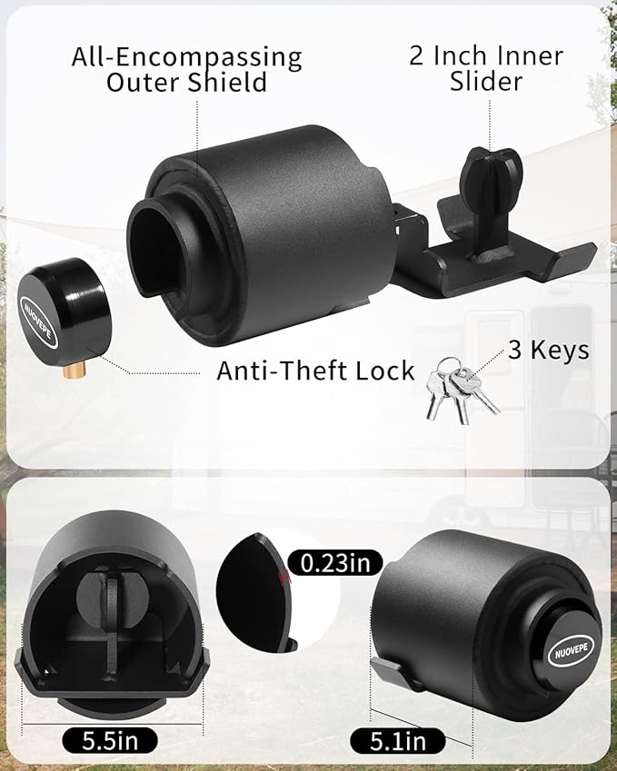 Trailer Lock Fits 2 Inch Couplers, Secures Safety Chains Anti-Theft Ball Hitch Lock, Pry-Resistant & Heavy-Duty Trailer Hitch Locks for RV | Boat | ATV | Utility Trailer (Black)