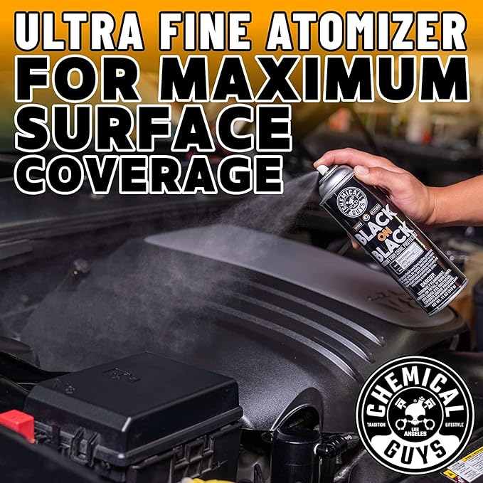 Chemical Guys Black On Black Trim Shine - 2 Pack,11 oz Each, Sprayable Dressing for Trim, Tires, Plastic & Vinyl High Gloss Finish, Dry-to-The-Touch, Easy Spray Application