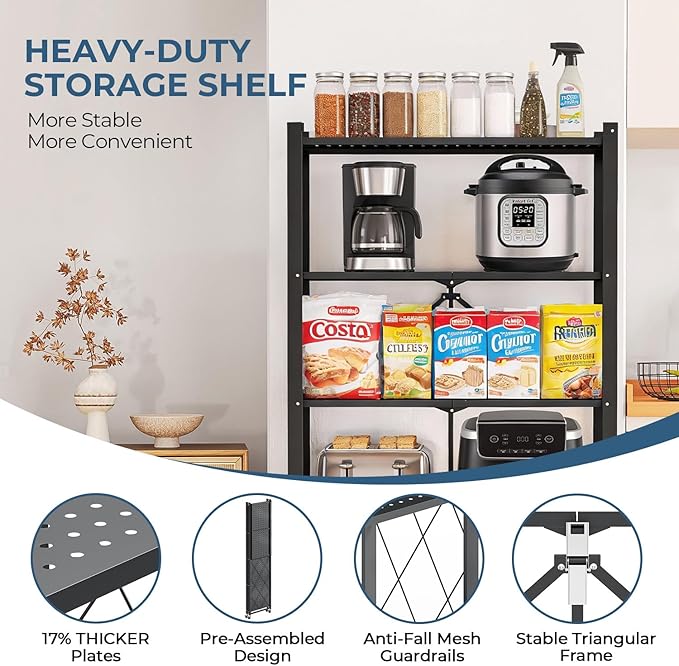 Upgraded 18% Thickened Portable 5-Tier Foldable Storage Shelves with Wheels Heavy Duty Storage Shelf Collapsible Shelves Unit Display for Garage Storage Kitchen Pantry & Closet Organizer, Black
