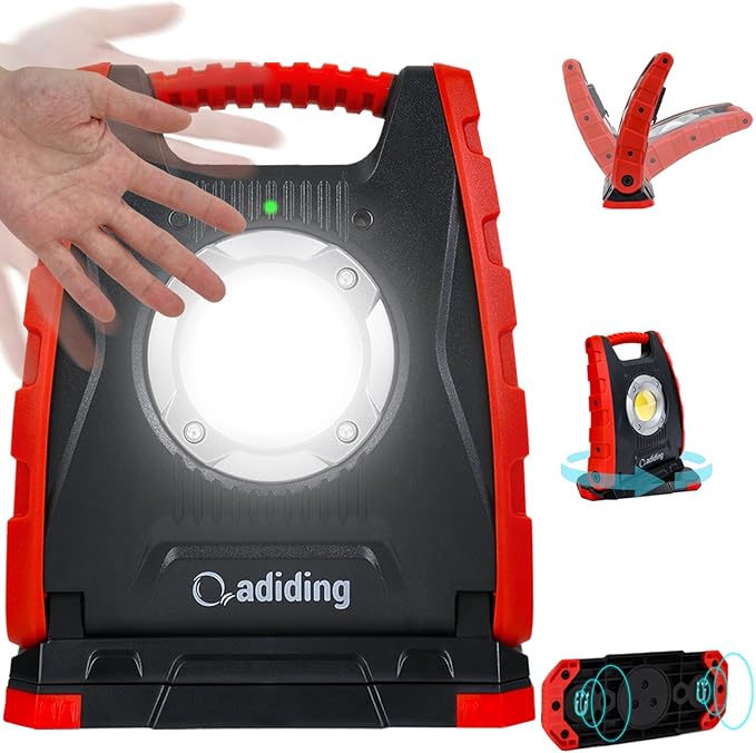 Adiding 4400mAh Rechargeable LED Work Light, Portable Flood Light Underhood Work Light with Sensor & 360° Rotation Magnetic Base, Battery Powered Mechanic Light for Repairing/Inspection/Garage/Camping