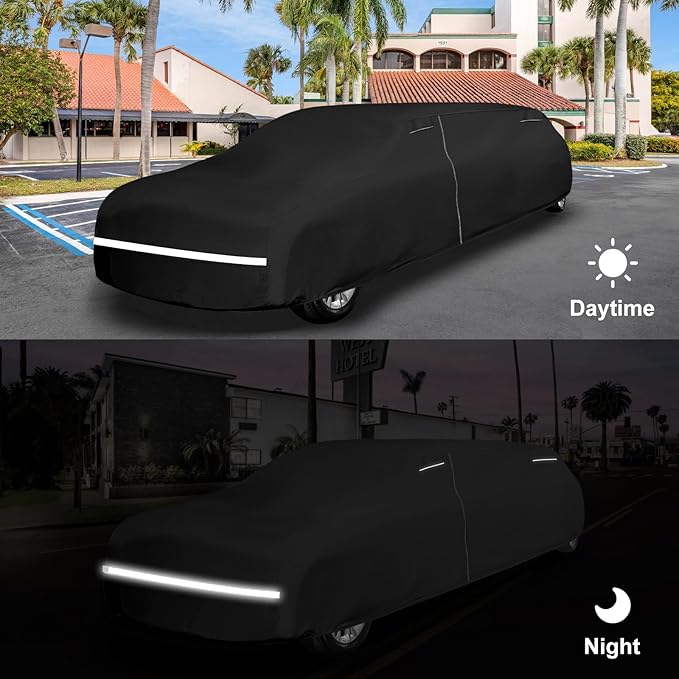 Waterproof Car Cover Compatible with Cadillac/Chrysler/Lincoln Limousine Up to 26-28 ft Car Accessories, Black All Weather Car Covers with Zipper&Lock for Car Dust Snow Rain Hail Protection
