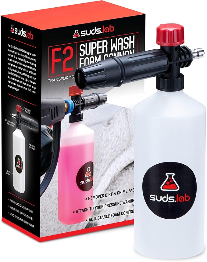 Suds Lab F2 Super Wash Foam Cannon, Adjustable Foam Nozzle, Quick Connect to any Pressure Washer, Clean Dirt and Dust, Home Car Washing