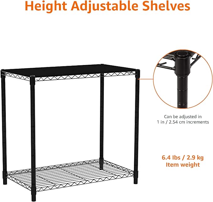 Amazon Basics 2-Shelf Stackable Storage, 13.3" D x 23.2" W x 22.2" H, Black
