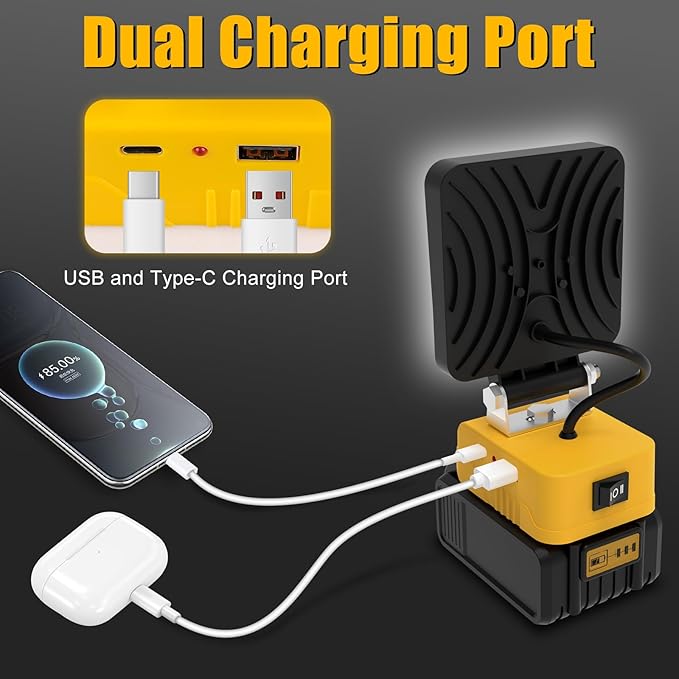 T-SUN 2Pcs Cordless Work Light Compatible with Dewalt 18V/20V Battery, with 3 Light Modes, USB & Type C Charging Port LED Work Light for Workshop,Camping,Emergency and Job Site Lighting