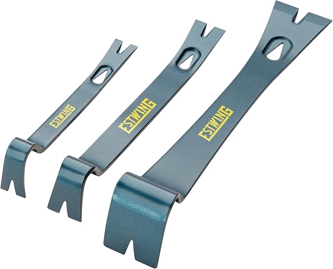 ESTWING Hammer - 16 oz Straight Rip Claw with Smooth Face & Shock Reduction Grip - E3-16S & 3-Piece Pry Bar Set - 5.5", 7.5" & 10" Nail Pullers with Wide, Thin Blades