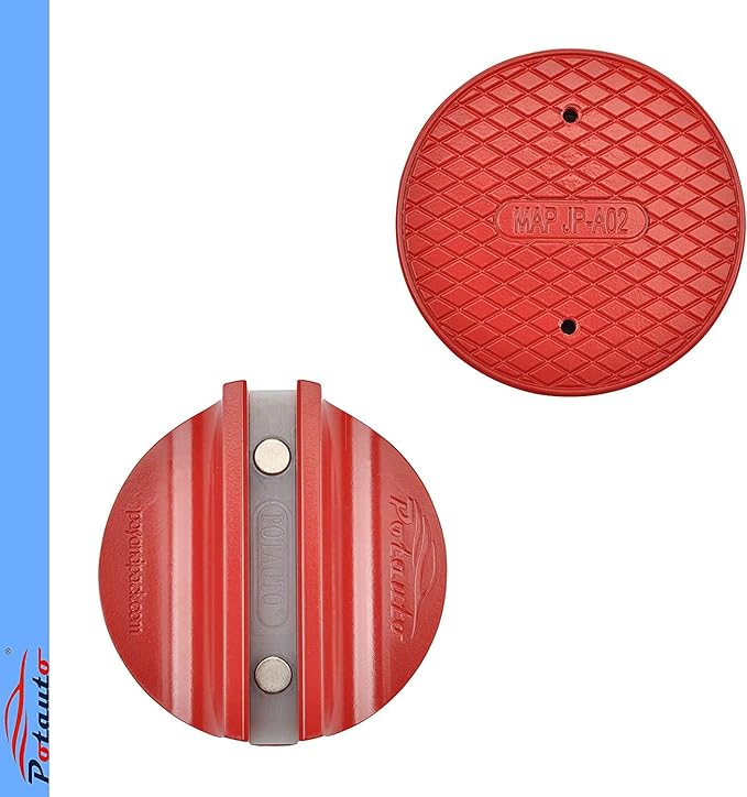 Potauto Universal Aluminum Grooved Magnetic Jack Pad Jacking Puck Pinch Weld (Slot Width 0.39 Inch) Frame Rail Adapter for Vehicles (Qty 1, Red)
