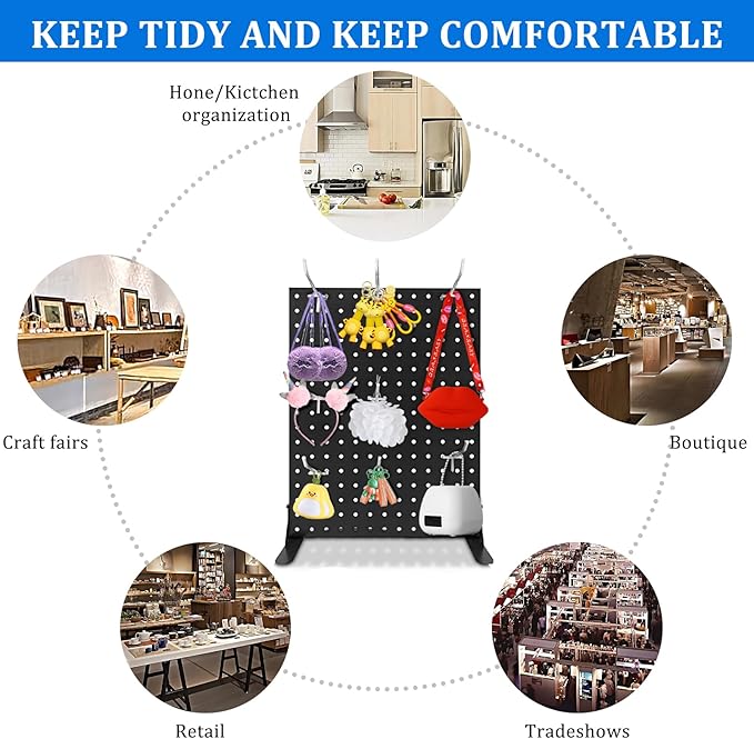Pegboard Display Stand with 10 Hooks for Craft Shows, Metal Jewelry and Key Ring Retail Display Racks for Selling Accessories, Retail Stores, Vendors & Events, 17 X 13 Inch